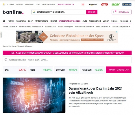 T-Online installiert fr die neue Rubrik ein eigenes Wirtschafts- und Finanzressort